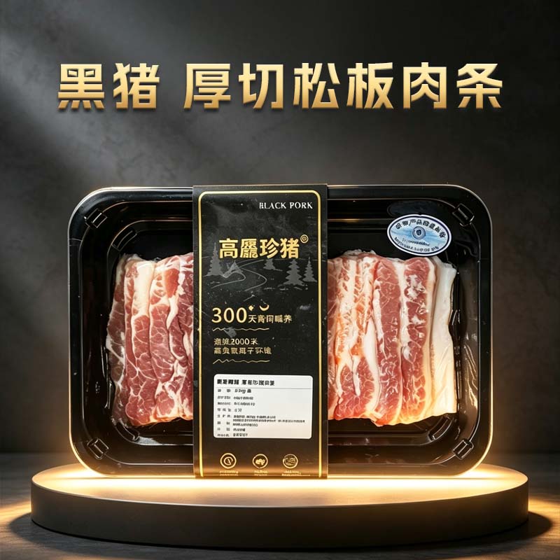 高原黑猪厚切松板肉条 300g/盒